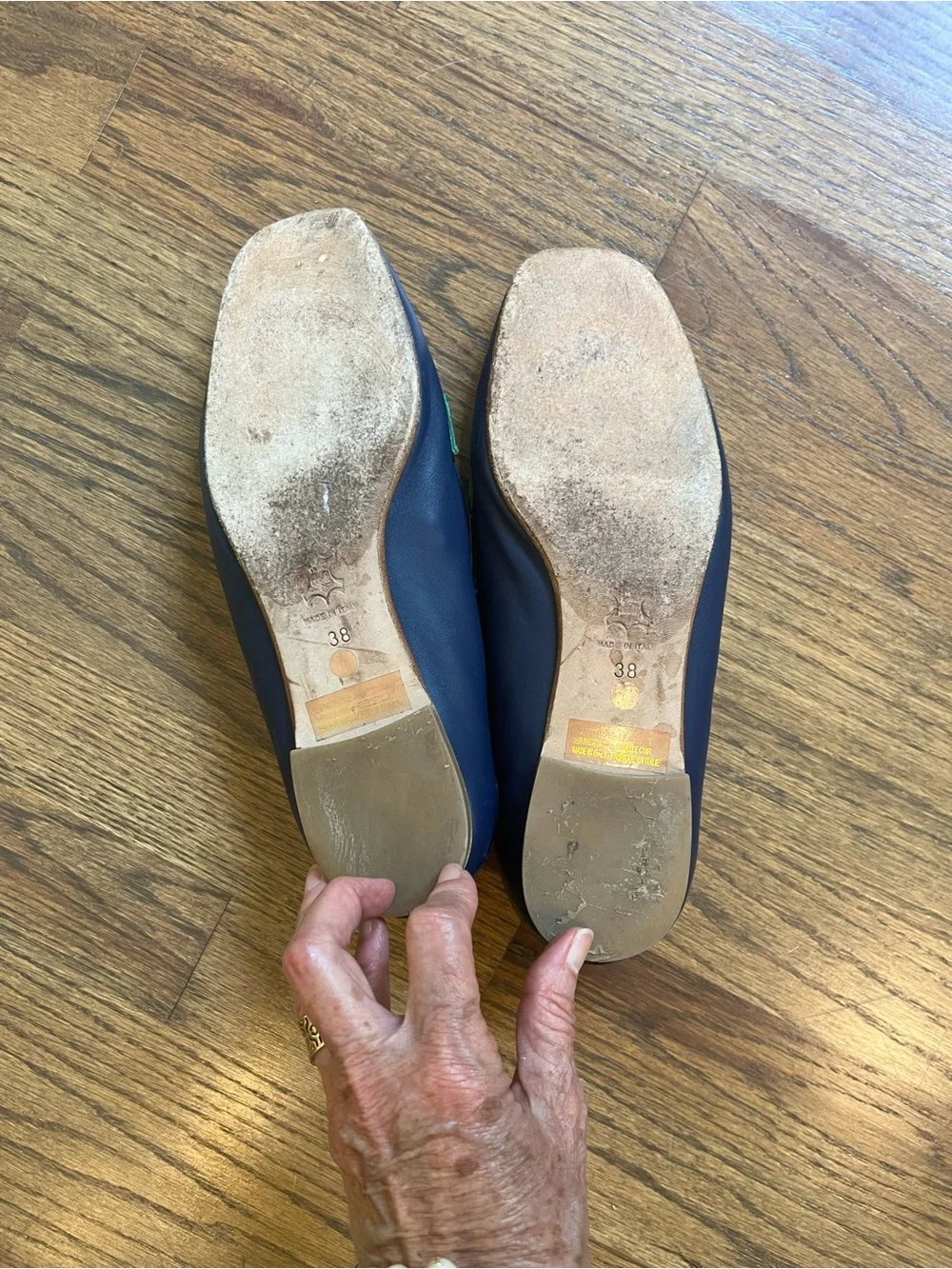 Women's Two-Tone Leather Loafers in Navy, Cream & Green
